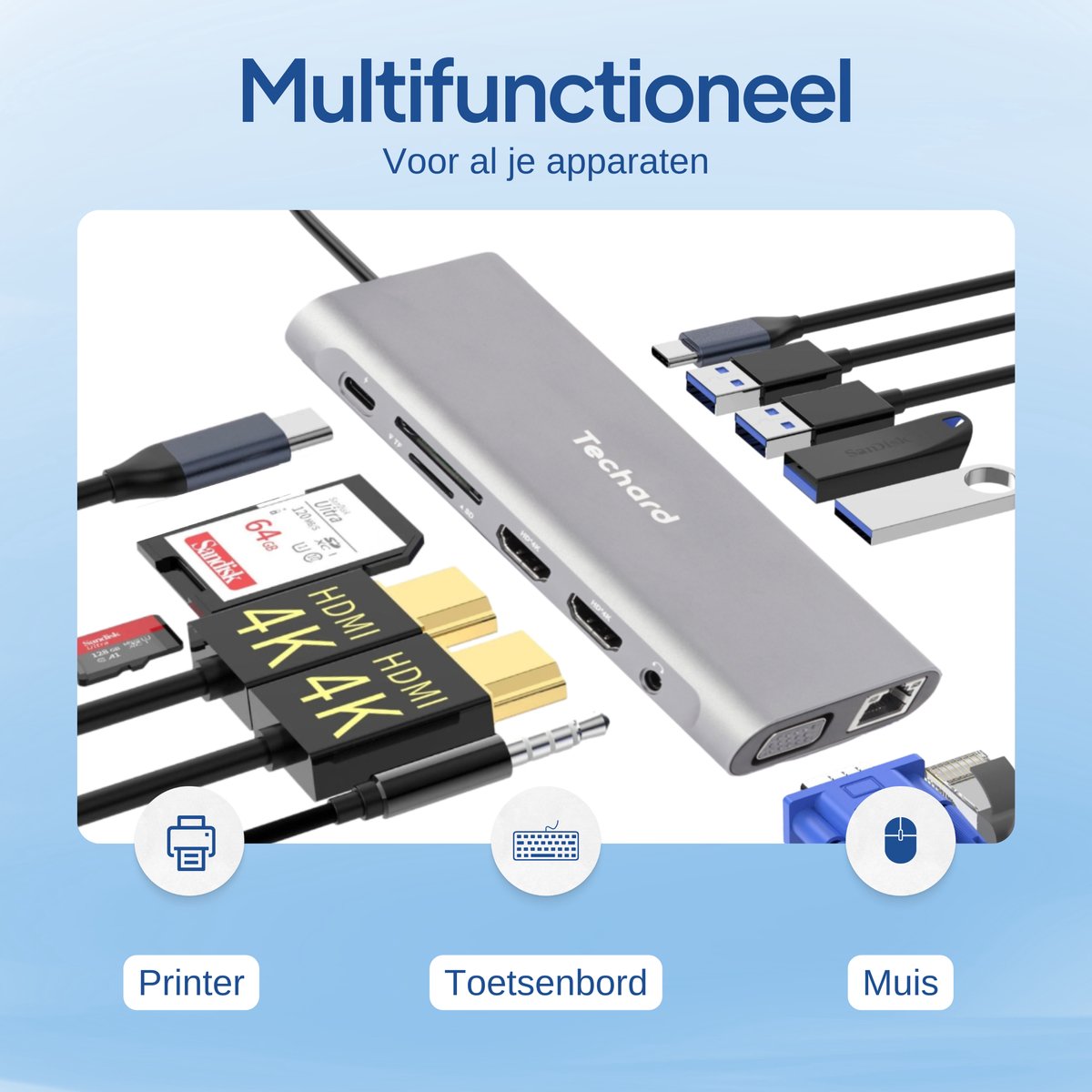 Techard 13-in-1 USB C Hub Docking Station 2025 Model