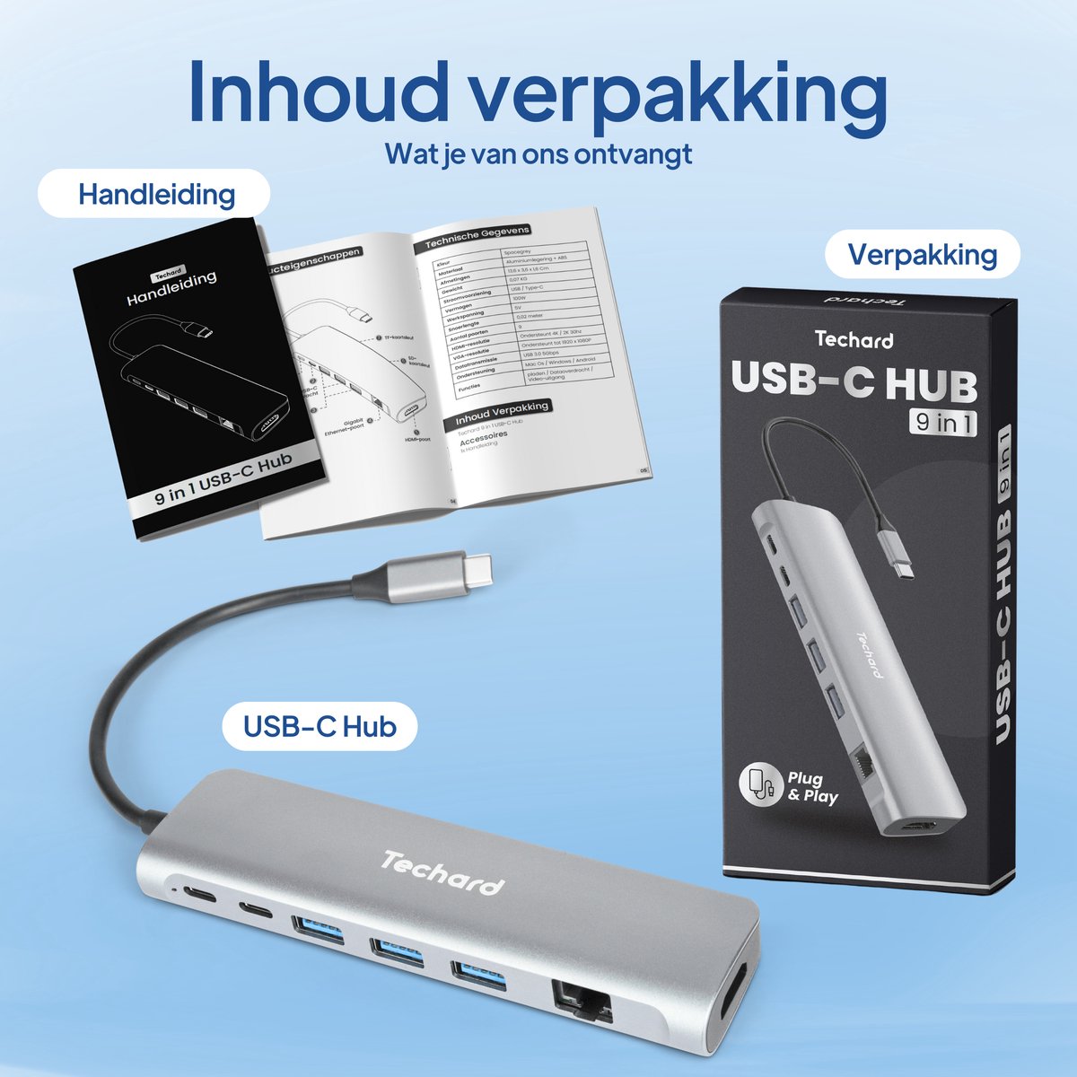 Techard 9-in-1 USB-C Hub Docking Station 2025