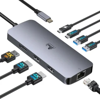 Thijox docking station dual monitor usb c hub