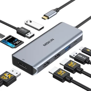 Thijox - Docking Station USB C Dual HDMI Adapter 9 in 1 - Triple Display USB C Hub met 2 HDMI 4K, DisplayPort, 3 USB-poorten, 100W PD, SD/TF-kaartleze