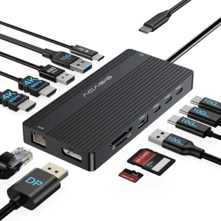 Thijox - usb c docking station dual monitor, 14-in-1 usb c-hub