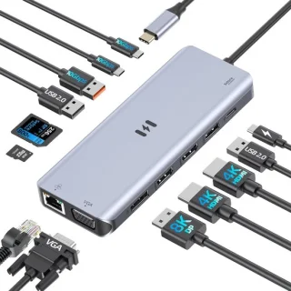 Thijox usb-c-dockingstation 13-in-1 voor 4 monitoren