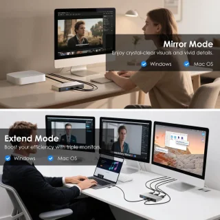 Triple monitor adapter Type-C hub zilver zwart
