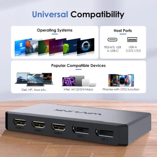 Triple monitor adapter Type-C hub zilver zwart