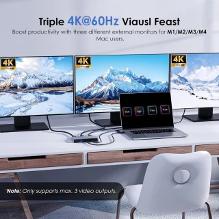 Triple monitor adapter Type-C hub zilver zwart
