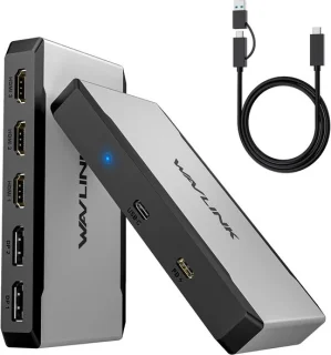 Triple monitor adapter Type-C hub zilver zwart