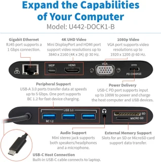 Tripp-Lite U442-DOCK1-B USB-C Laptop Docking Station Black
