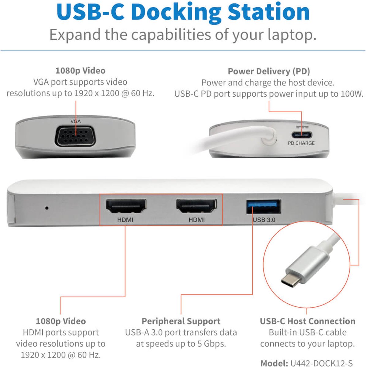 Tripp Lite U442-DOCK12-S USB-C Docking Station Silver