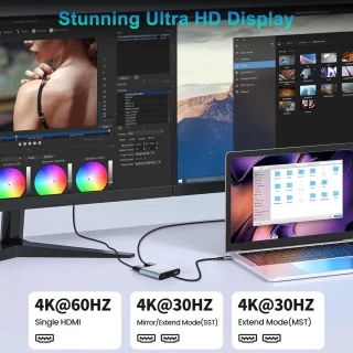 Type C Adapter - HDMI Splitter - Dubbele Monitor - 4K 60Hz - 4-in-1 - Grijs