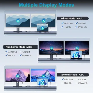 Type C Adapter - HDMI Splitter - Dubbele Monitor - 4K 60Hz - 4-in-1 - Grijs