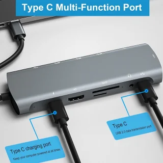 Type-c dockingstation 12-in-1 hub zwart