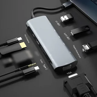 Type-c dockingstation 12-in-1 hub zwart