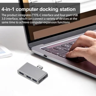 Type C hub 4-in-1 dock - 14,9 x 8,5 cm - zilver