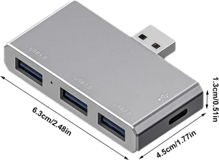 Type C hub 4-in-1 dock - 14,9 x 8,5 cm - zilver