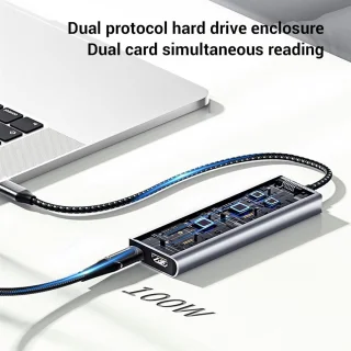 Type C hub 8-in-1 dock grijs
