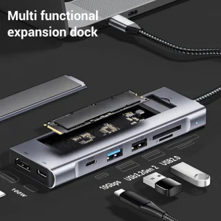 Type C hub 8-in-1 dock grijs