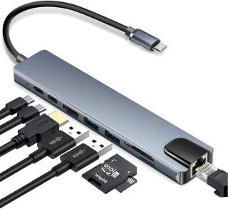 Type C multi-poort adapter - grijs zwart