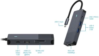 UCM-2004 USB-C Multiport Adapter, Donkergrijs