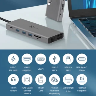 Uniean 14-in-1 USB-C Hub Docking Station