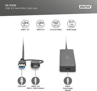 Universeel 4-poorts USB 3.0 Hub met USB-C adapter