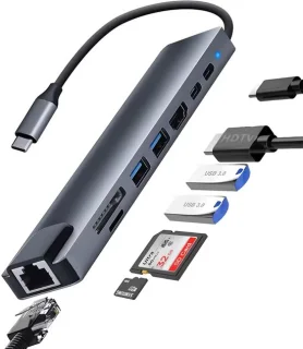 Universeel USB-C 8‑in‑1 Hub Dockingstation