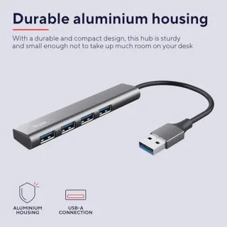 Universeel USB Hub 4‑poorts (USB‑A) - Grijs