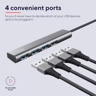 Universeel USB Hub 4‑poorts (USB‑A) - Grijs