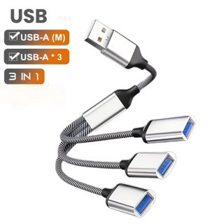 Compacte 3-in-1 USB-kabelsplitter: veelzijdigheid voor iPhone 15 en laptops