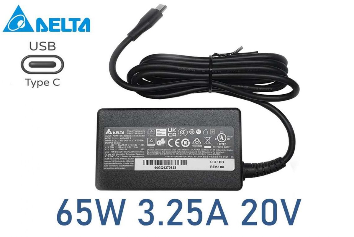 Universele 65W USB-C oplader voor laptops en mobiel