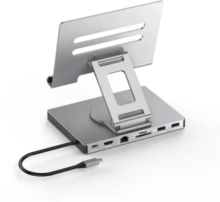Universele 7-in-1 USB-C Docking Station met Tabletstandaard – Aluminium Hub voor Laptop, MacBook & Tablets