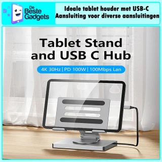 Universele 7-in-1 USB-C Docking Station met Tabletstandaard – Aluminium Hub voor Laptop, MacBook & Tablets