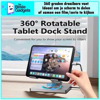 Universele 7-in-1 USB-C Docking Station met Tabletstandaard – Aluminium Hub voor Laptop, MacBook & Tablets