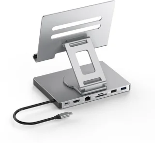 Universele 7-in-1 USB-C Docking Station met Tabletstandaard – Aluminium Hub voor Laptop, MacBook & Tablets
