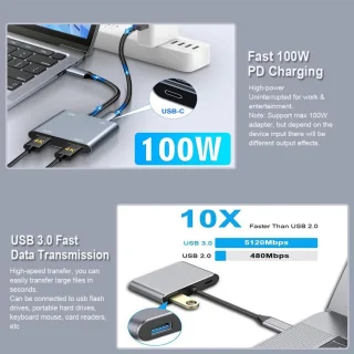 Universele USB-C Dual HDMI Multiport-adapter
