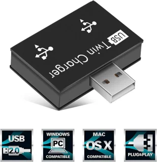 USB 2.0 2-poorts Hub Zwart