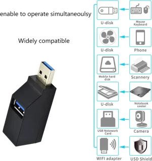 USB 3.0 3-poorts hub 90°