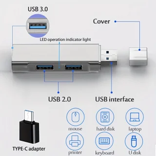 USB 3.0 adaptersplitter 1-naar-3, 2-delig