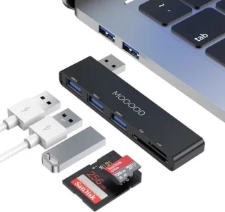 USB 3.0 hub met 5 poorten en SD/TF-kaartlezer