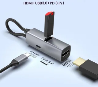 USB-C 3-in-1 Docking Station Hub Grijs