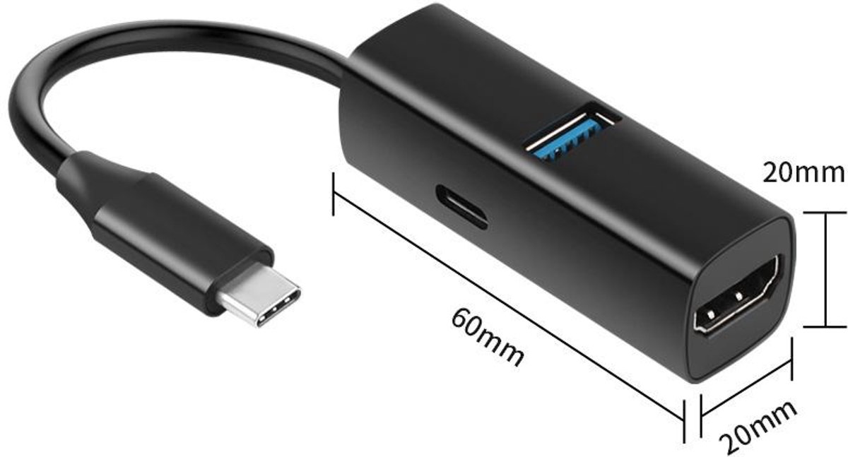 USB-C 3-in-1 Docking Station Hub - Zwart