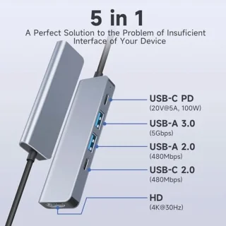USB-C 5-in-1 Hub - Multiport Adapter