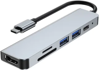 USB-C 6-in-1 Multiport Hub-adapter (grijs)