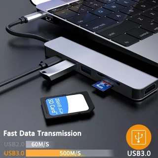USB-C 6-in-1 Multiport Hub-adapter (grijs)