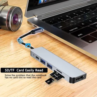 USB-C 6-in-1 Multiport Hub-adapter (grijs)