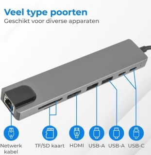 USB C 8-in-1 Dockingstation voor PC & Mac