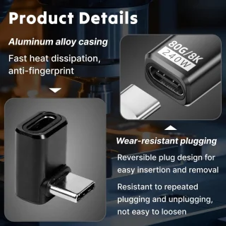 USB C 90 graden adapter 2 stuks - 240 W USB 4 type C - 40 Gbps