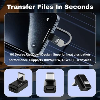 USB C 90 graden adapter 2 stuks - 240 W USB 4 type C - 40 Gbps