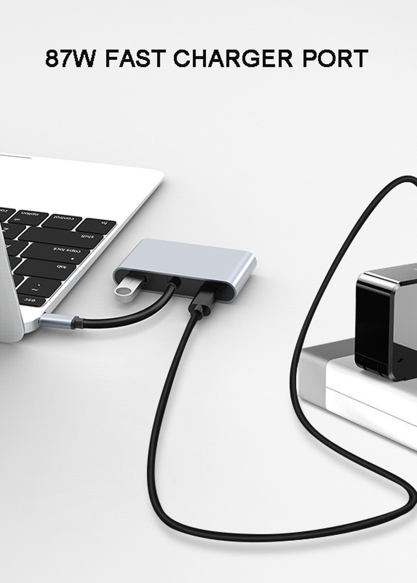 USB-C Adapter naar 2x HDMI en VGA met Oplaadpoort voor Laptop en MacBook