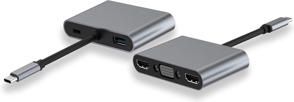 USB-C Adapter naar 2x HDMI en VGA met Oplaadpoort voor Laptop en MacBook