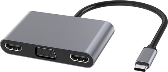 USB-C Adapter naar 2x HDMI en VGA met Oplaadpoort voor Laptop en MacBook